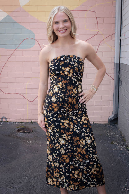 With Ease Tube Midi Dress, Black Multi | Sadie & Sage
