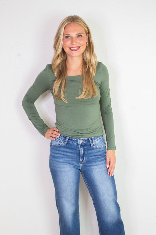  Della Layered Round Neck Top, Olive