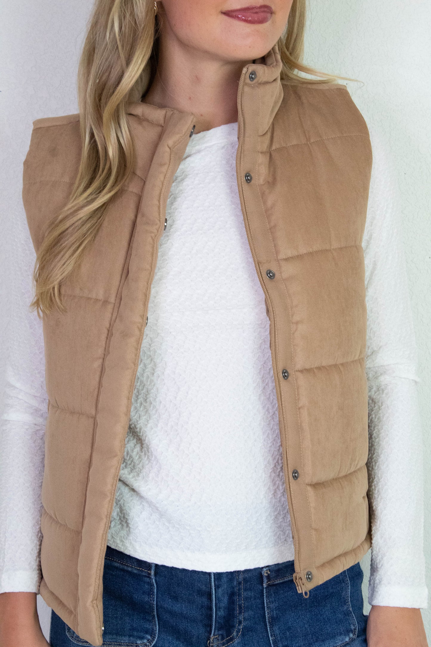 Be Cool Isabelle Suede Puffer Vest, Camel