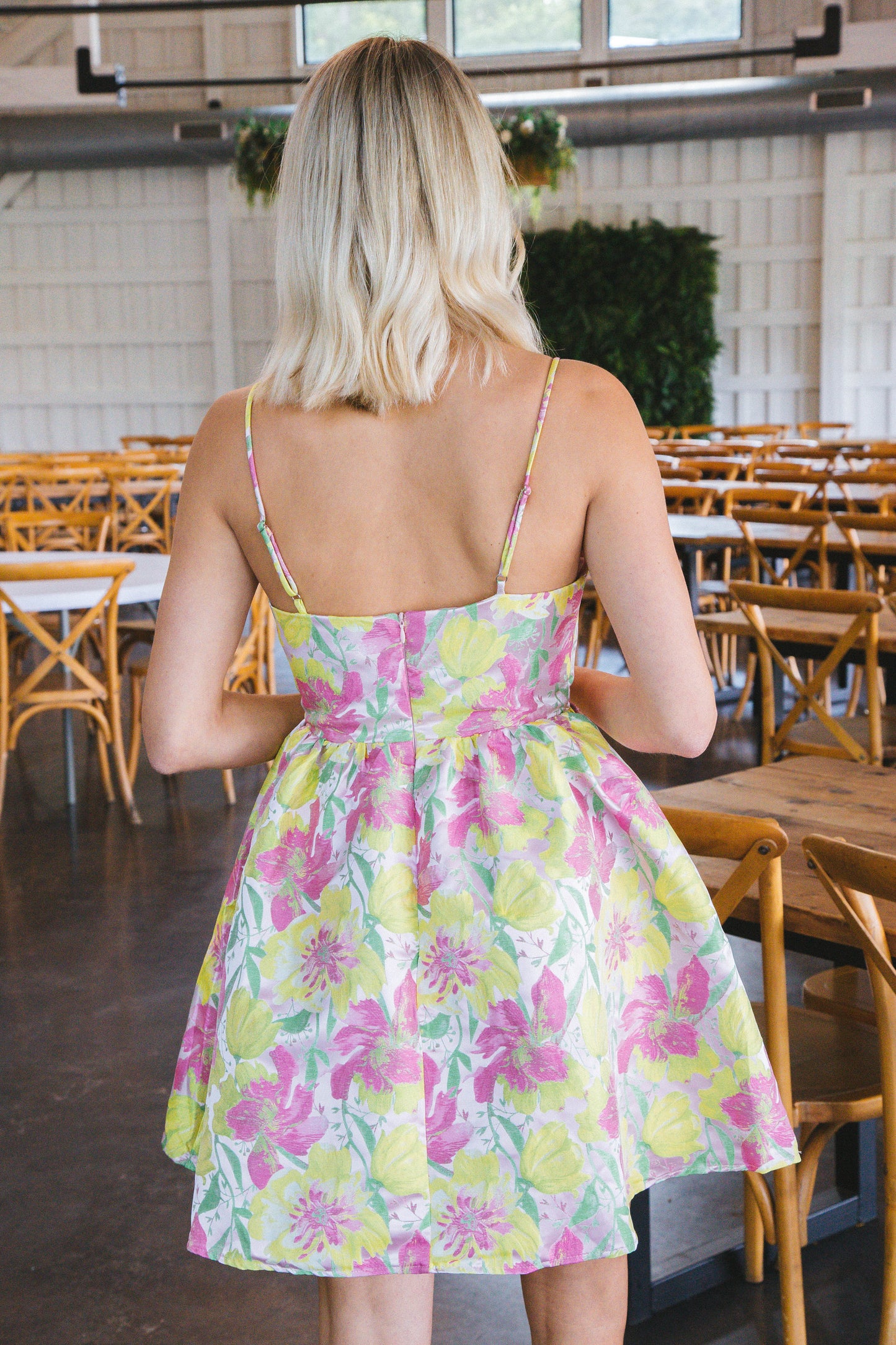  Leila Surplice Mini Dress, Pink/Yellow/Green