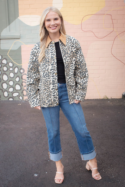  Rooney Printed Denim Jacket, Leopard
