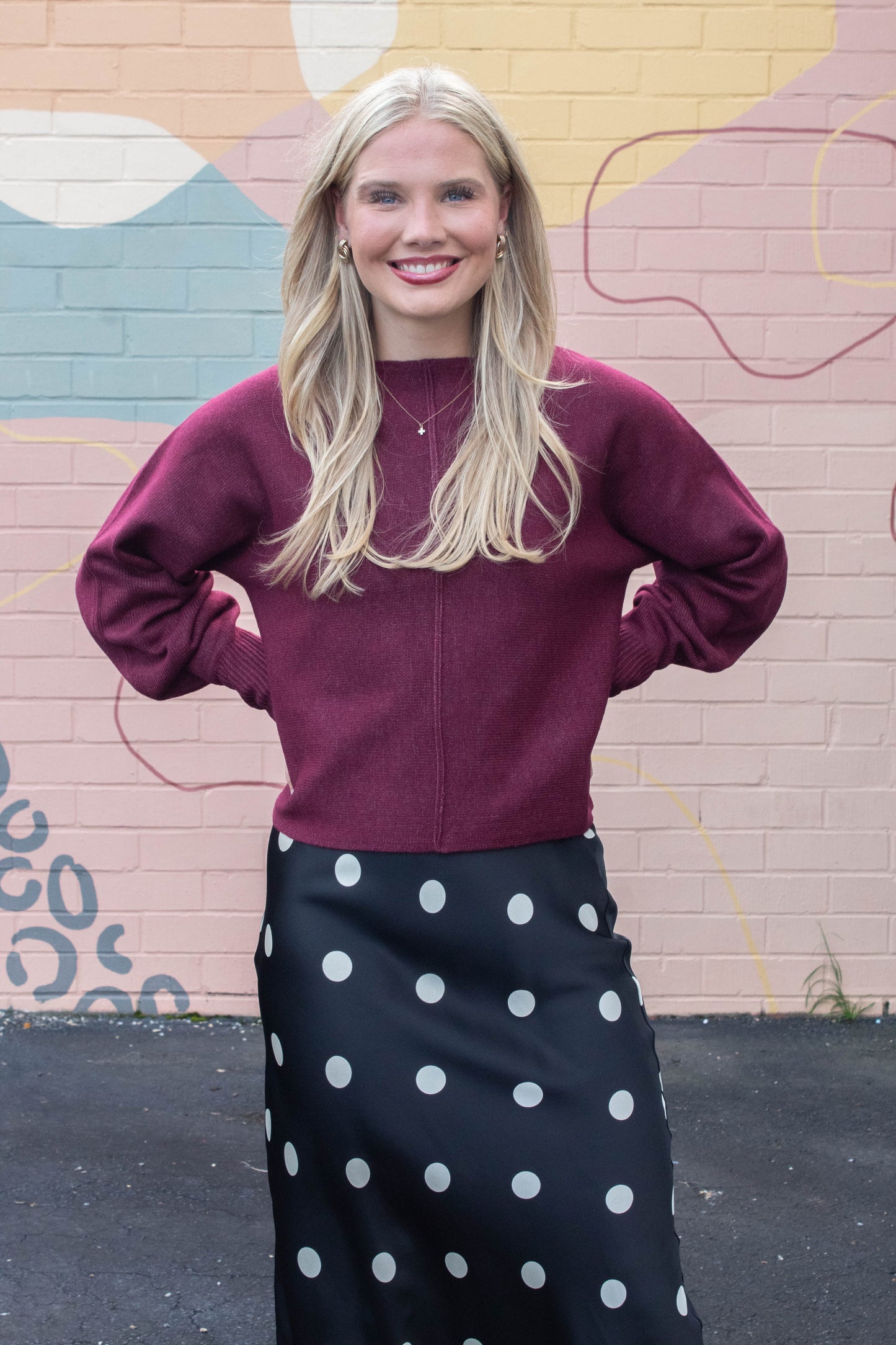  Emersyn Seam Front Sweater, Maroon