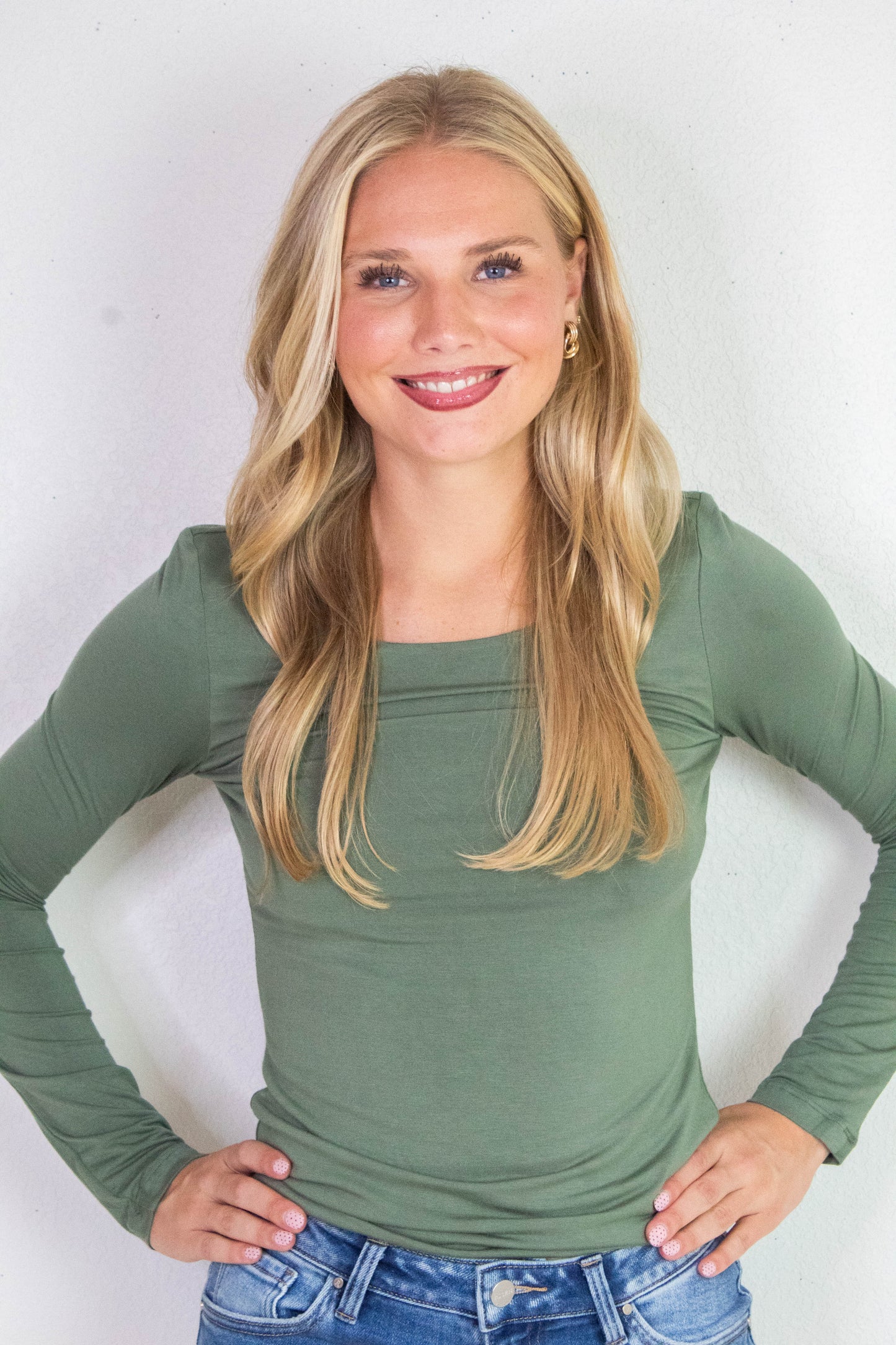  Della Layered Round Neck Top, Olive