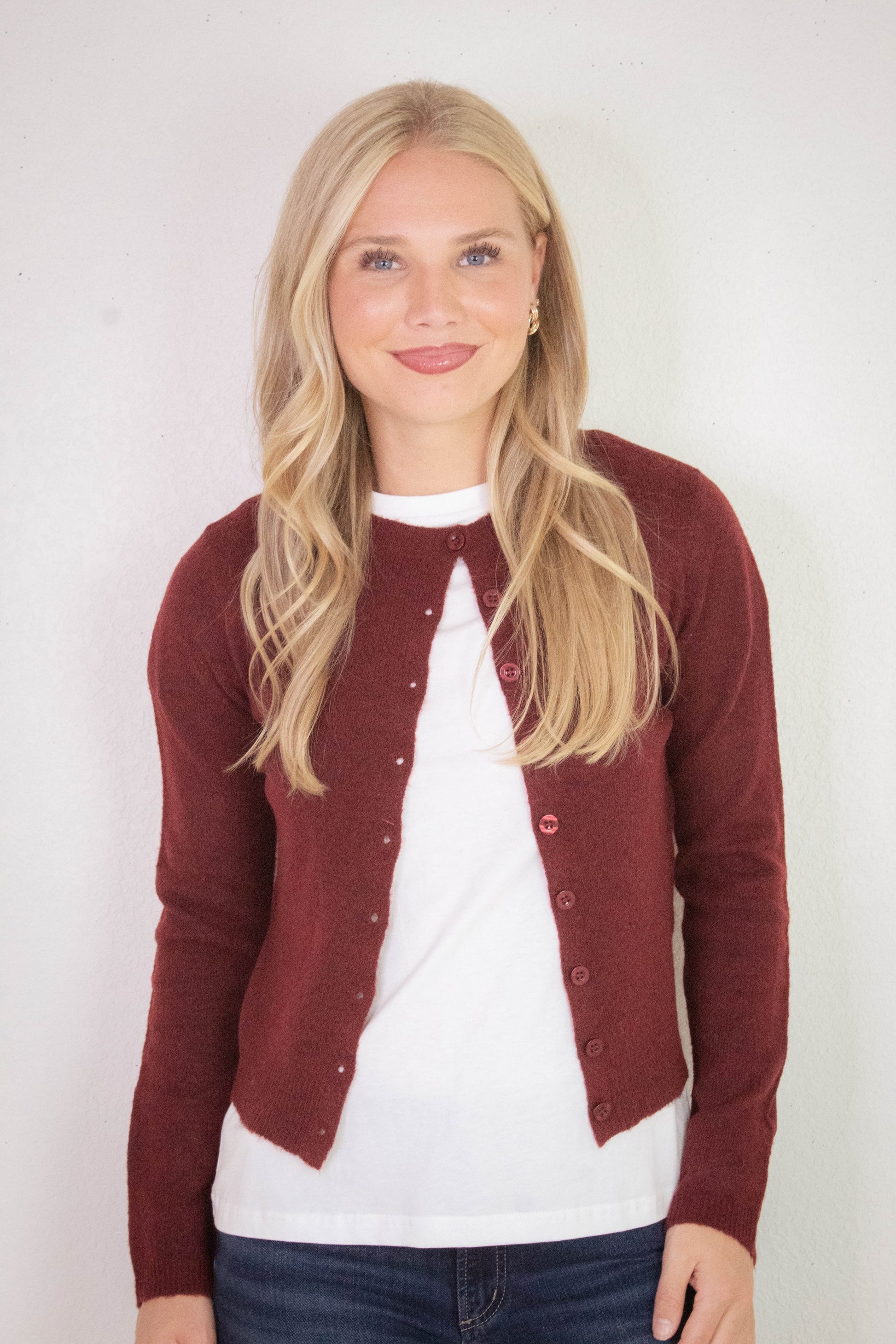  Nia Button Down Cardigan, Burgundy