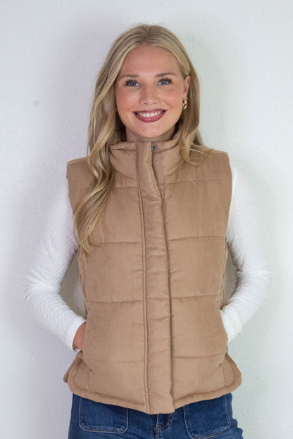 Be Cool Isabelle Suede Puffer Vest, Camel