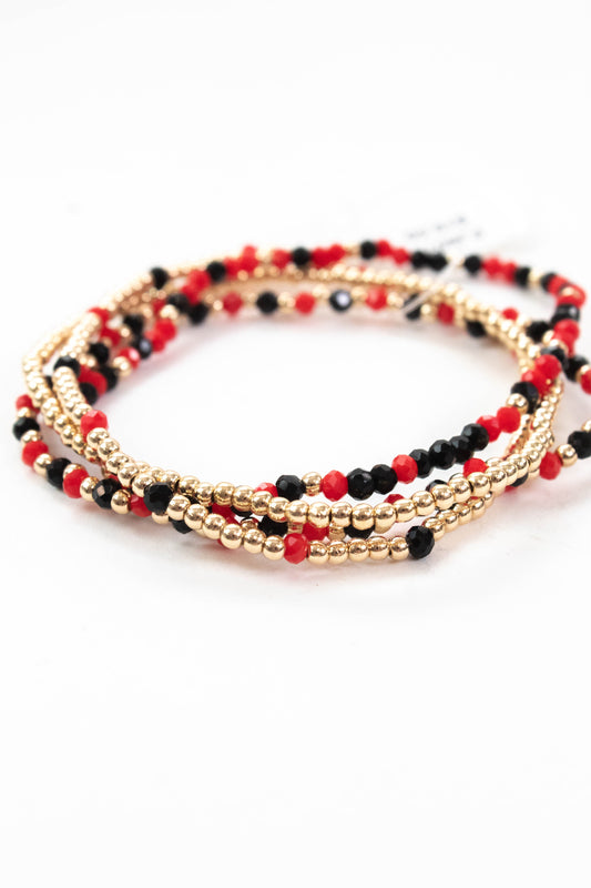  Aleena Glass & Gold Beaded Bracelets, Red/Black