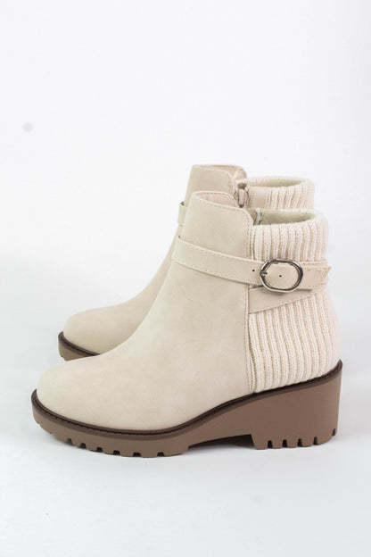  Aeson Knit Back Wedge Bootie, Beige Nubuck