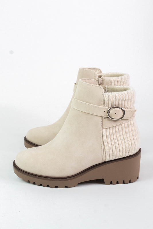  Aeson Knit Back Wedge Bootie, Beige Nubuck