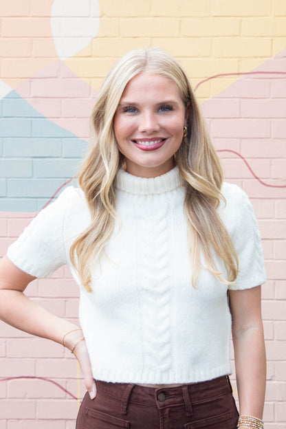  Sharee Mock Neck Pullover Sweater, Winter White | RD Style