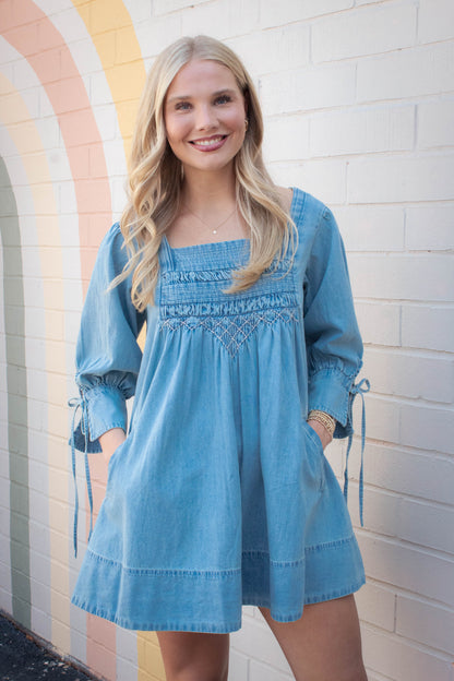  Sonora Denim Mini Dress, Cornflower | Free People