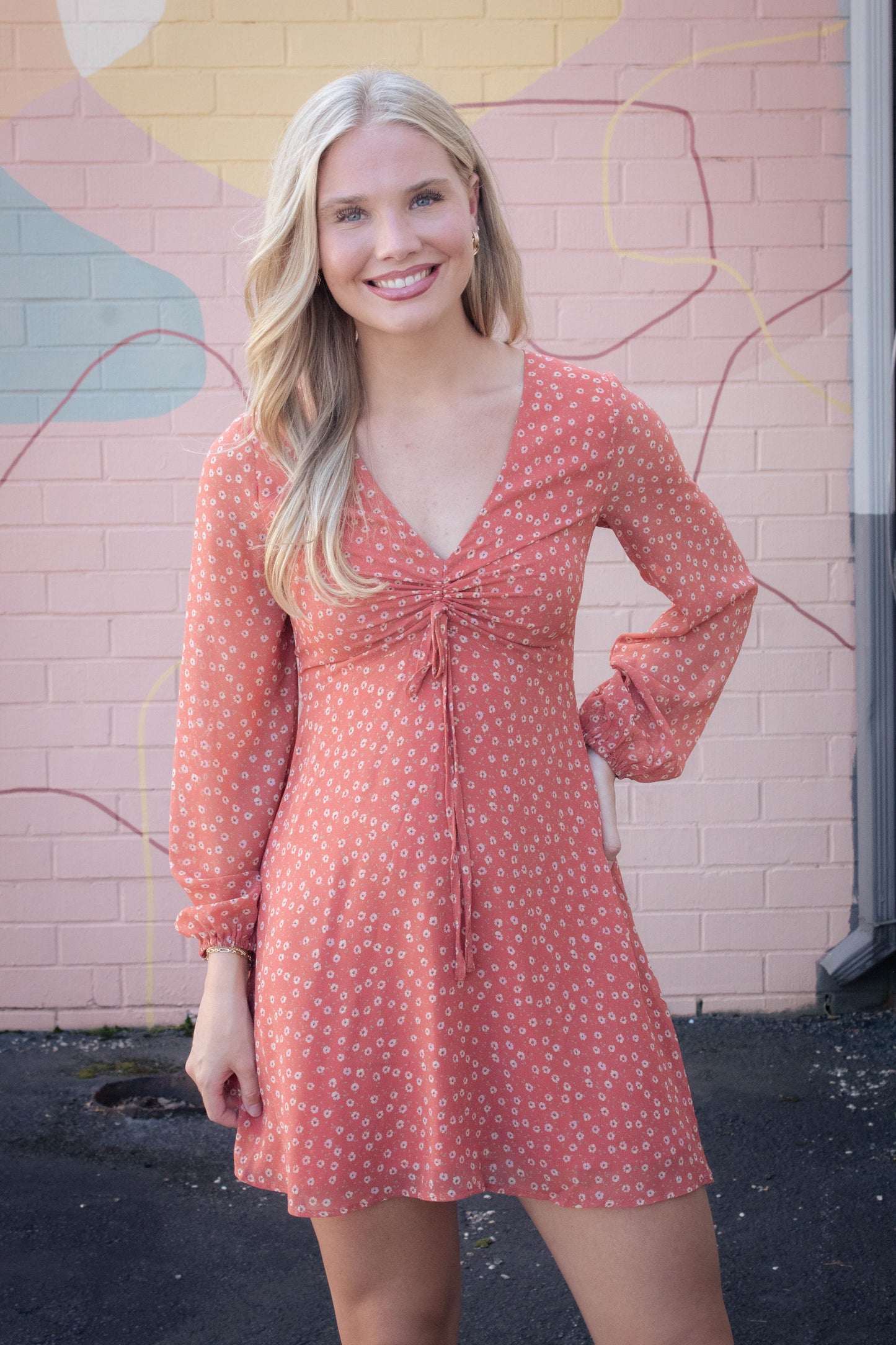  Suri Ditsy Floral Mini Dress, Orange Floral