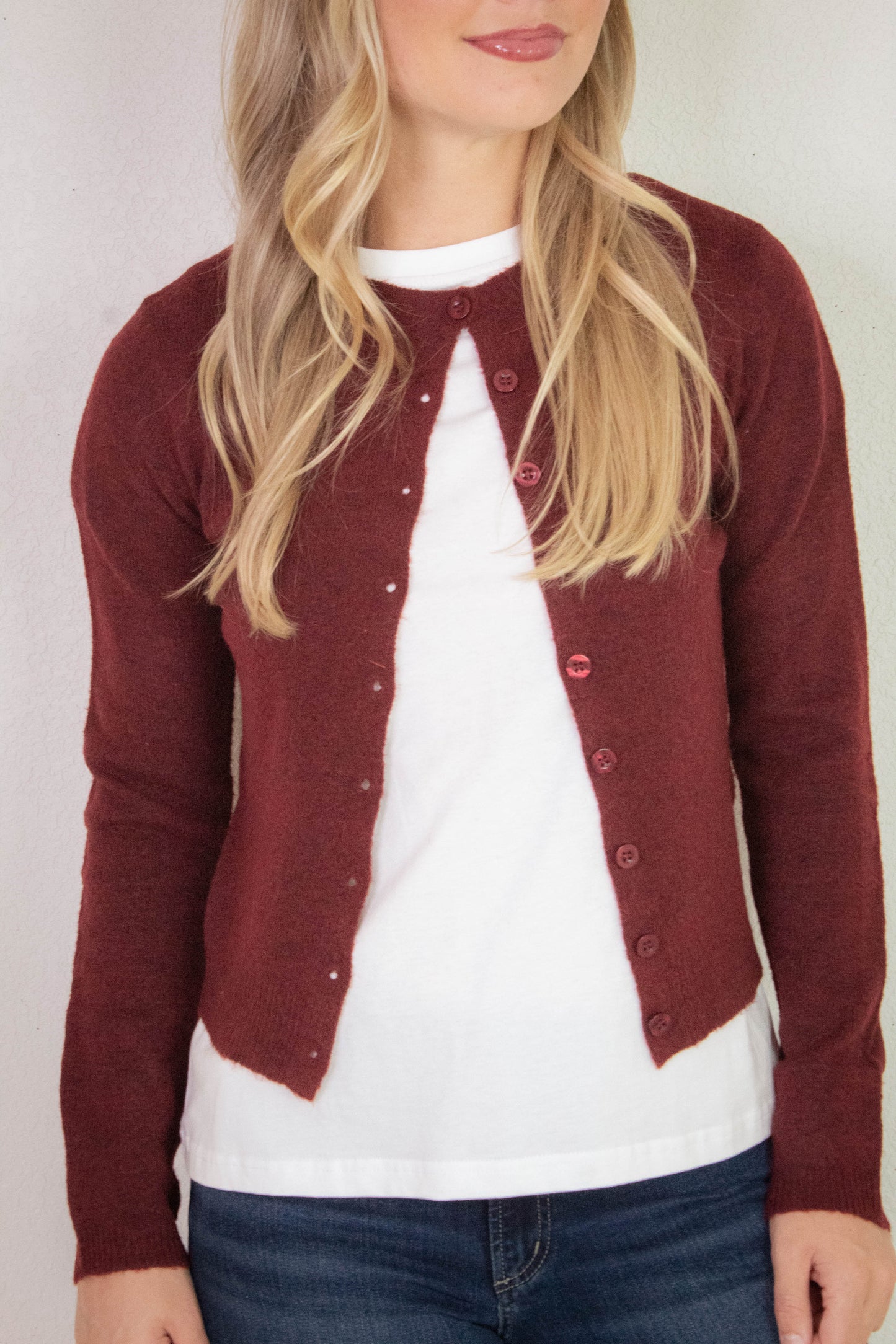  Nia Button Down Cardigan, Burgundy
