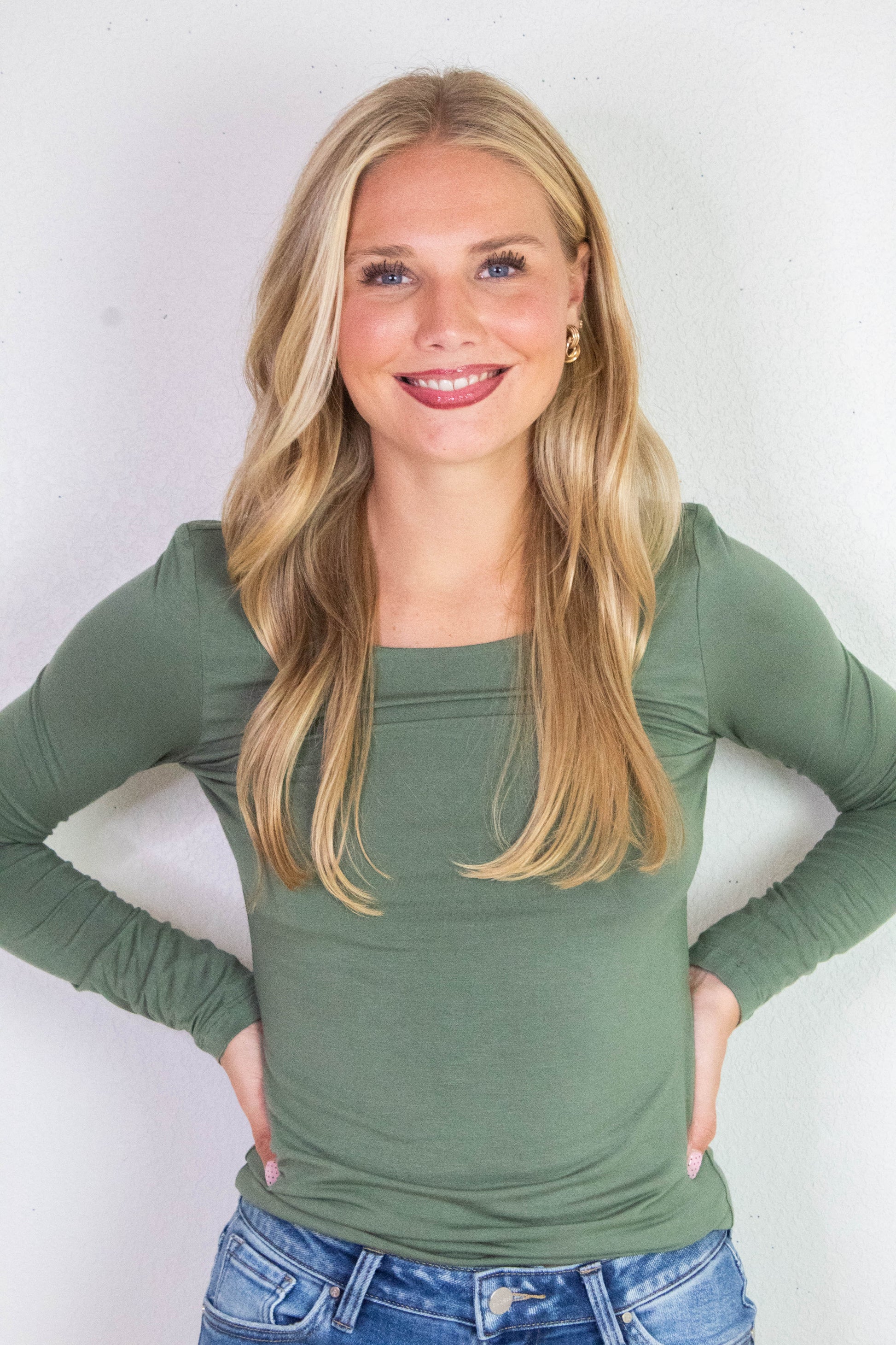 Della Layered Round Neck Top, Olive