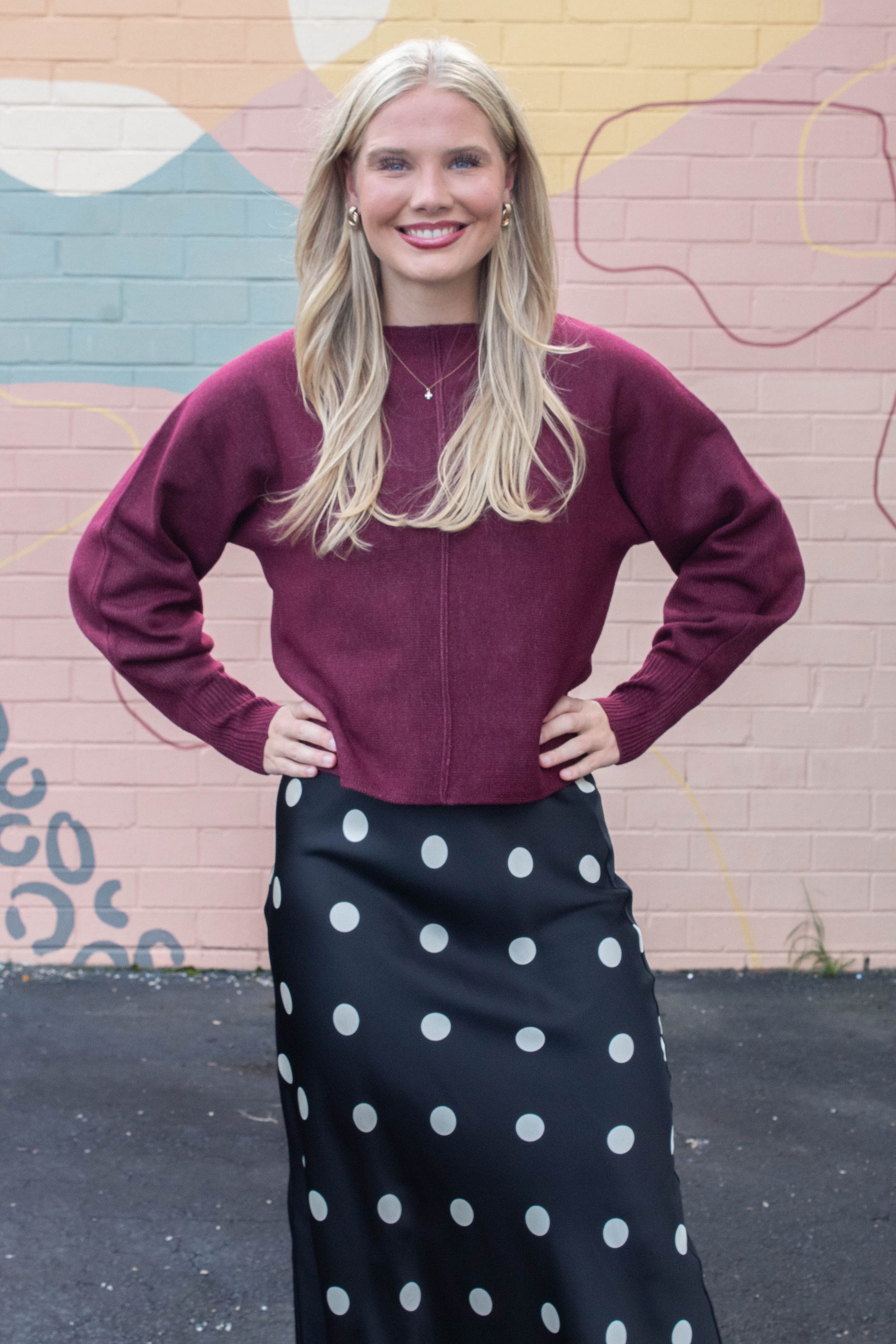  Emersyn Seam Front Sweater, Maroon
