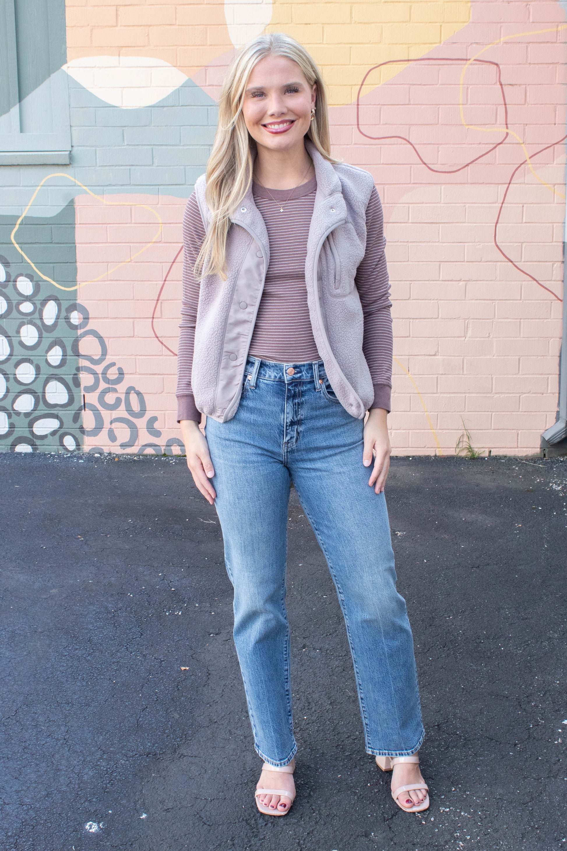 Be Cool Elena Fleece Button Up Vest, Earth Grey