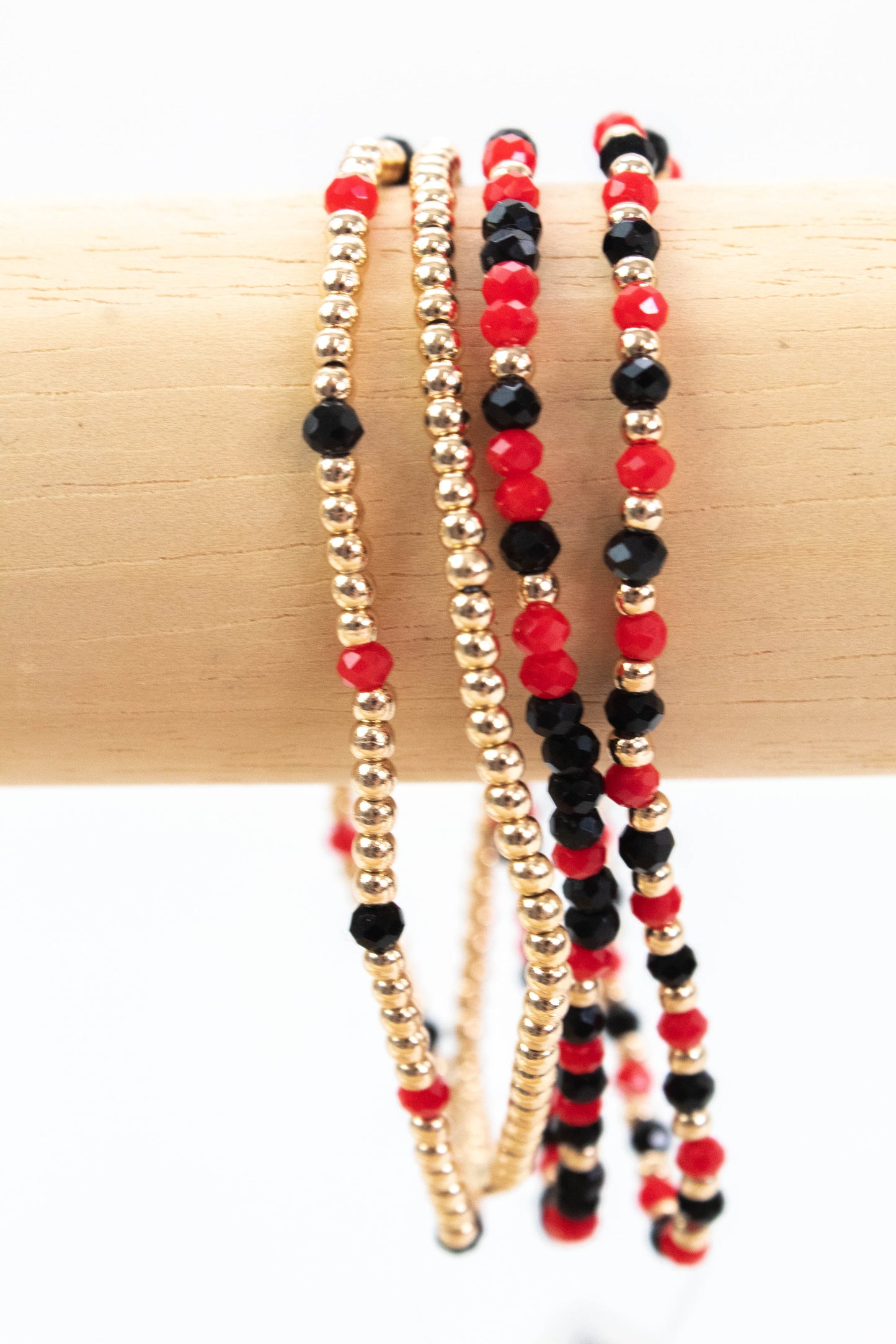  Aleena Glass & Gold Beaded Bracelets, Red/Black