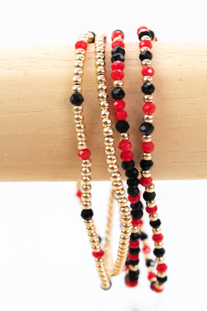  Aleena Glass & Gold Beaded Bracelets, Red/Black