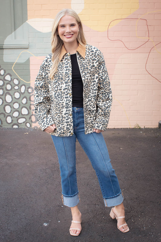  Rooney Printed Denim Jacket, Leopard