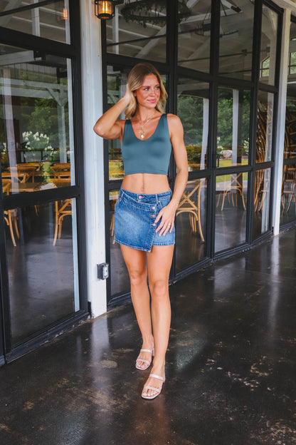  Sky Reversible V-Neck Crop Top, Forest Green