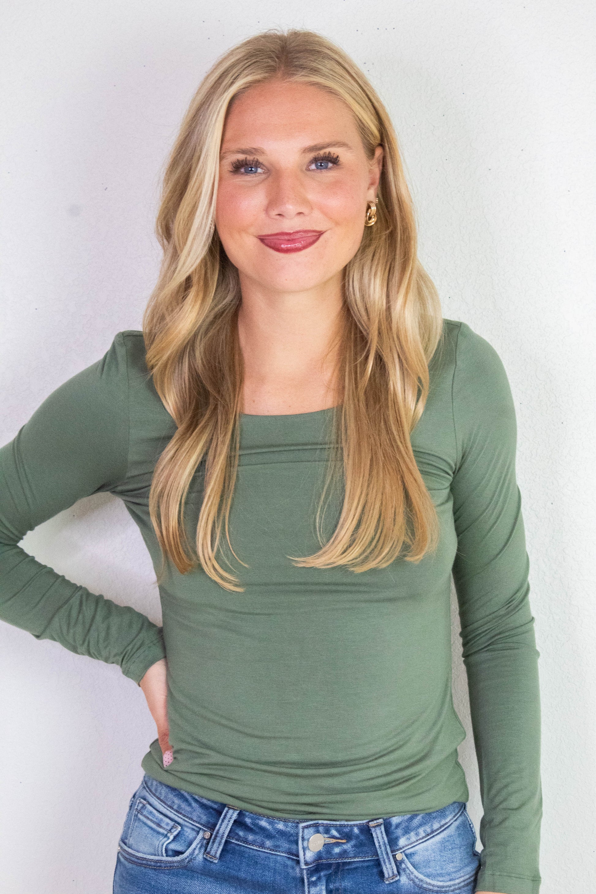  Della Layered Round Neck Top, Olive
