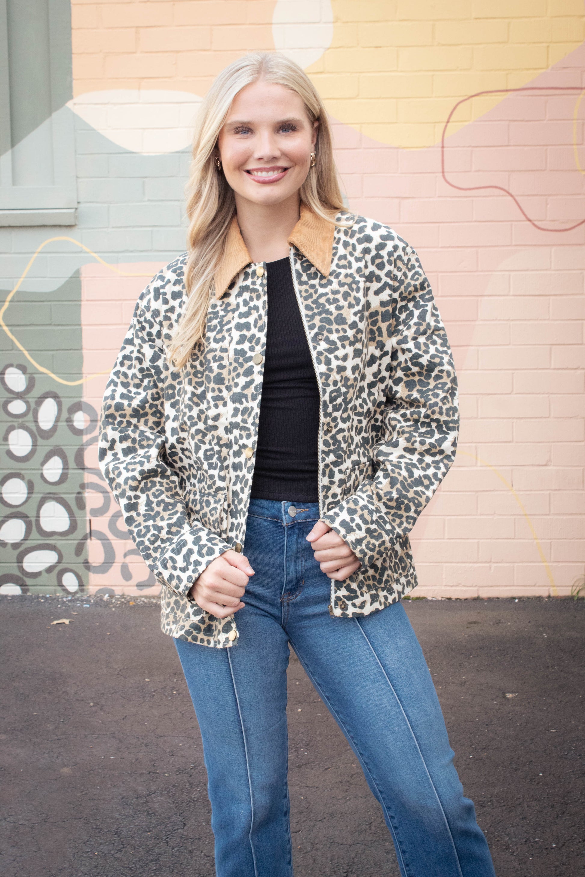  Rooney Printed Denim Jacket, Leopard