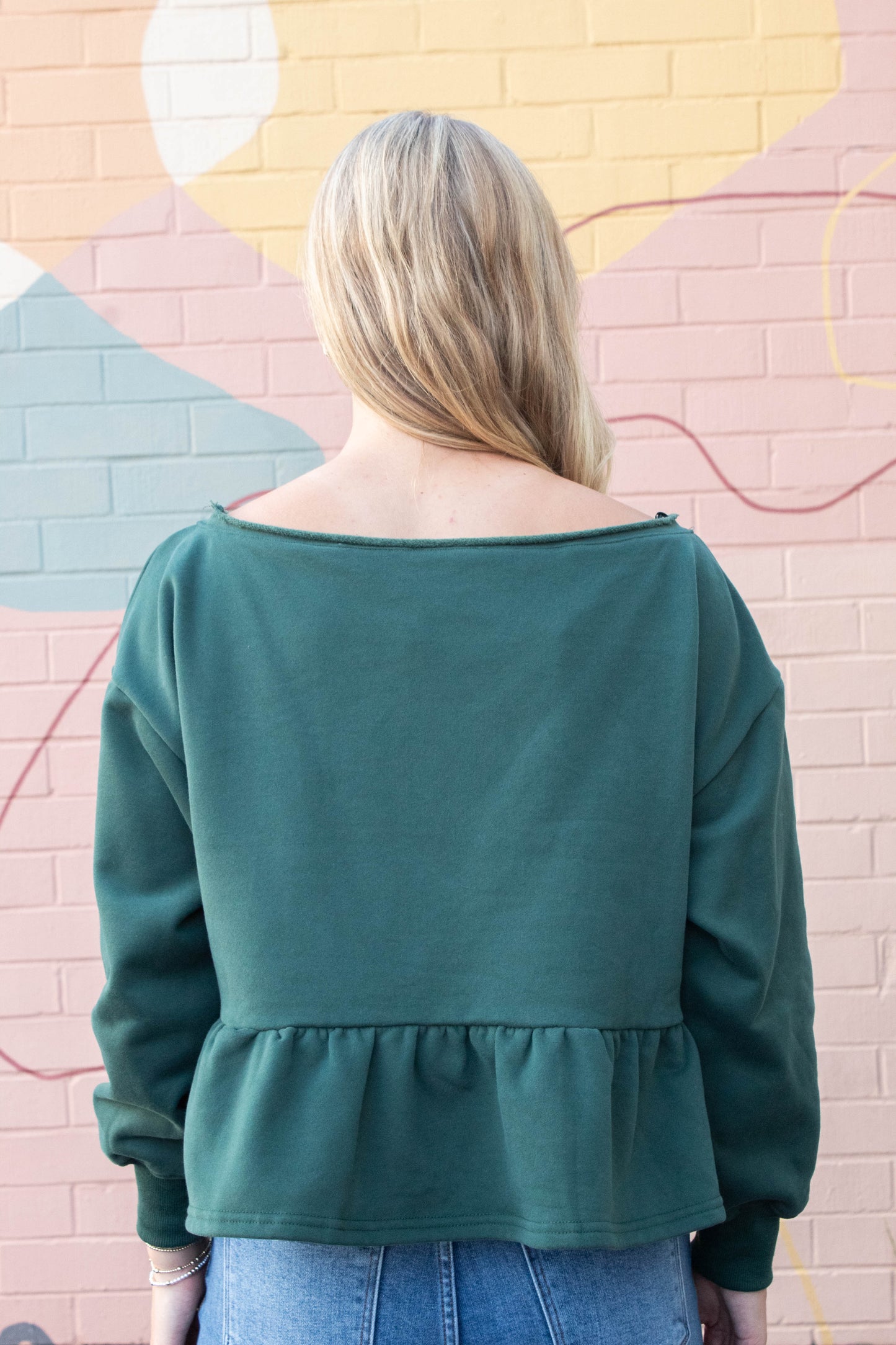  Arabella Peplum Hem Sweatshirt, Hunter Green