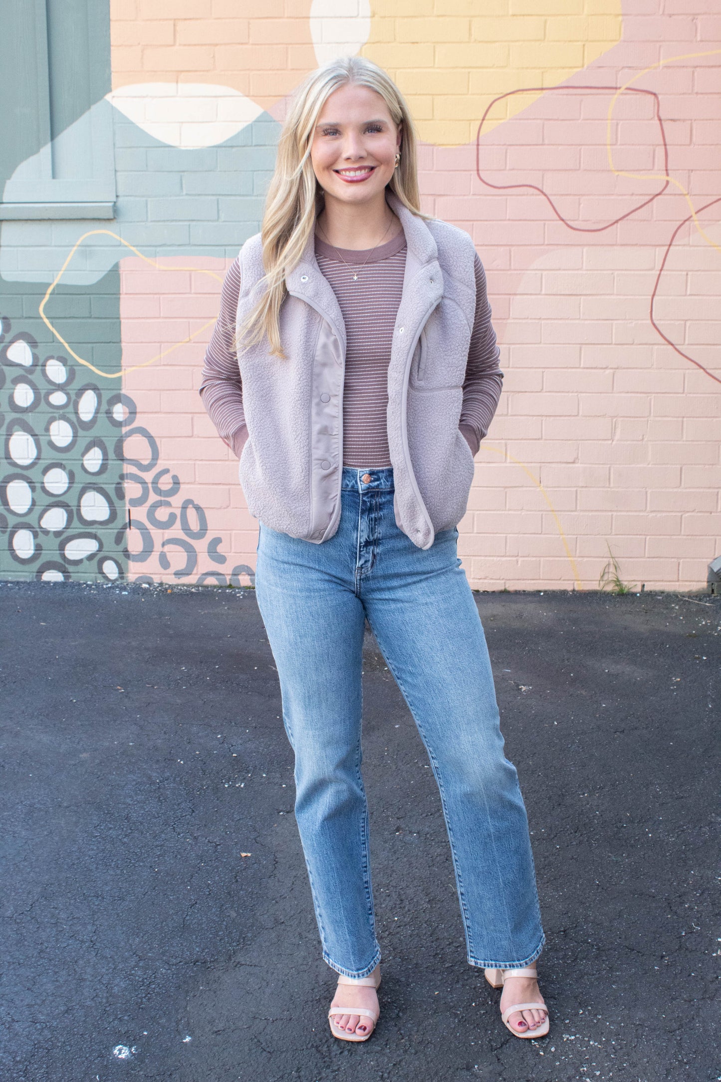 Be Cool Elena Fleece Button Up Vest, Earth Grey