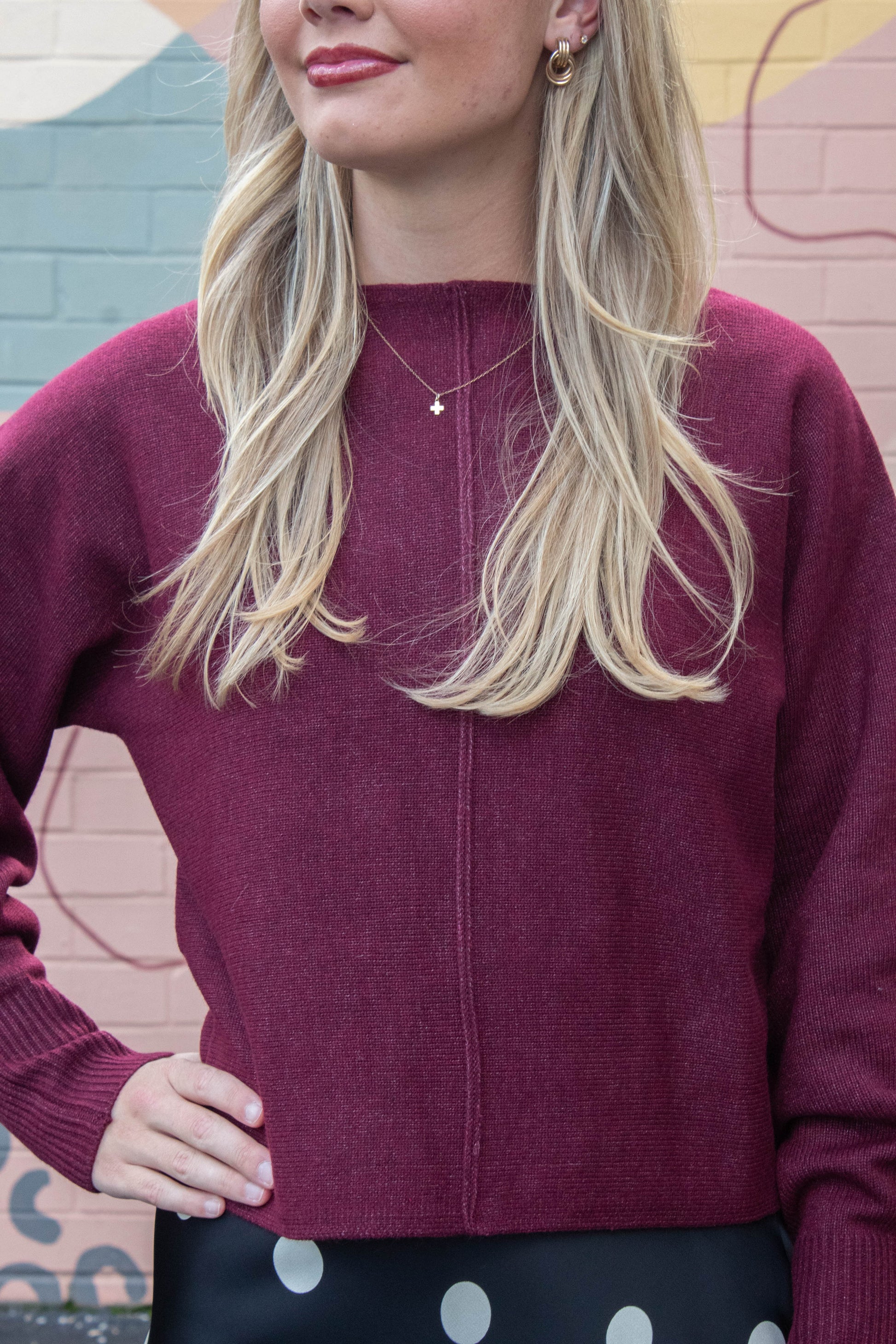  Emersyn Seam Front Sweater, Maroon