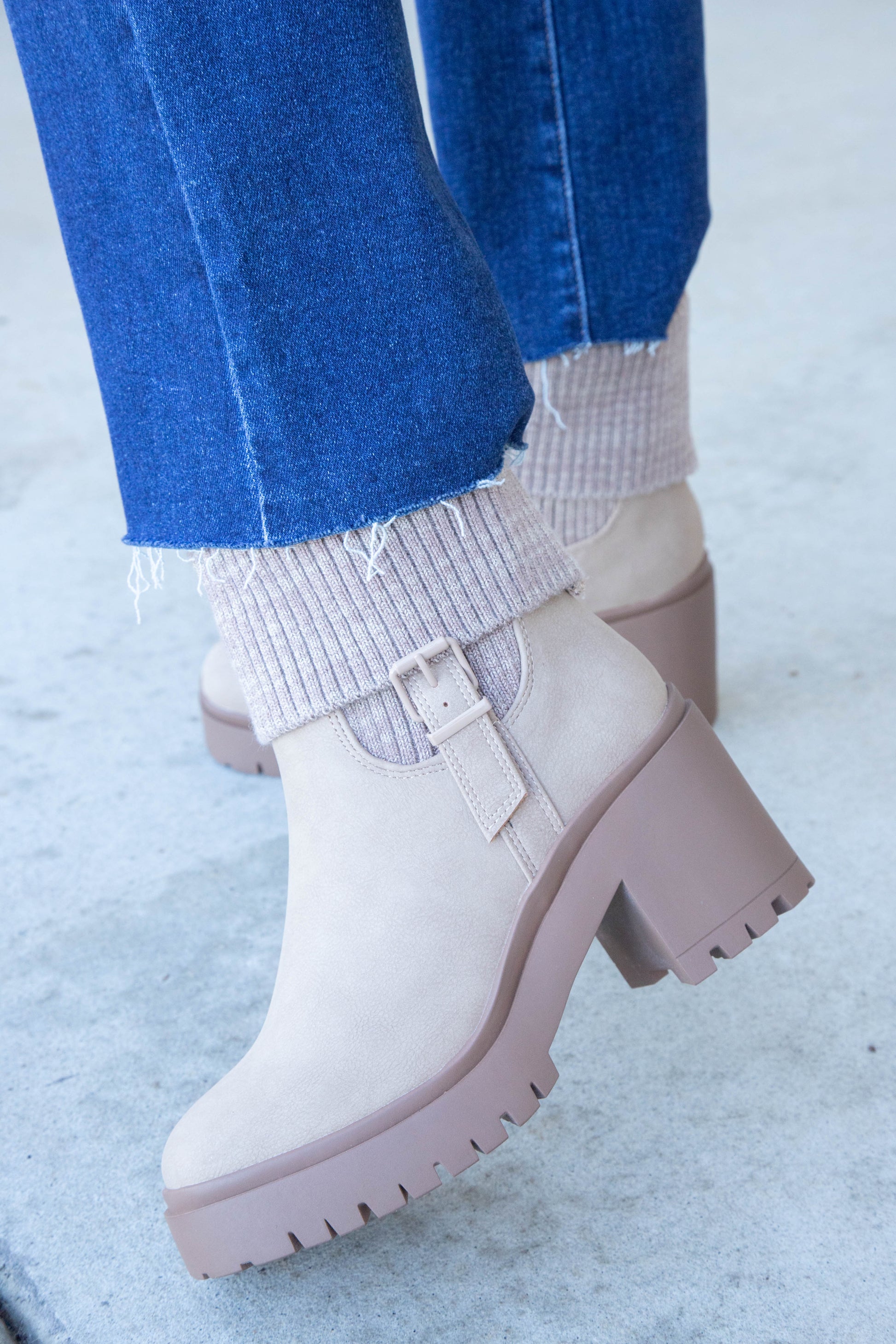  Rhoda Foldover Platform Bootie, Sand Nubuck