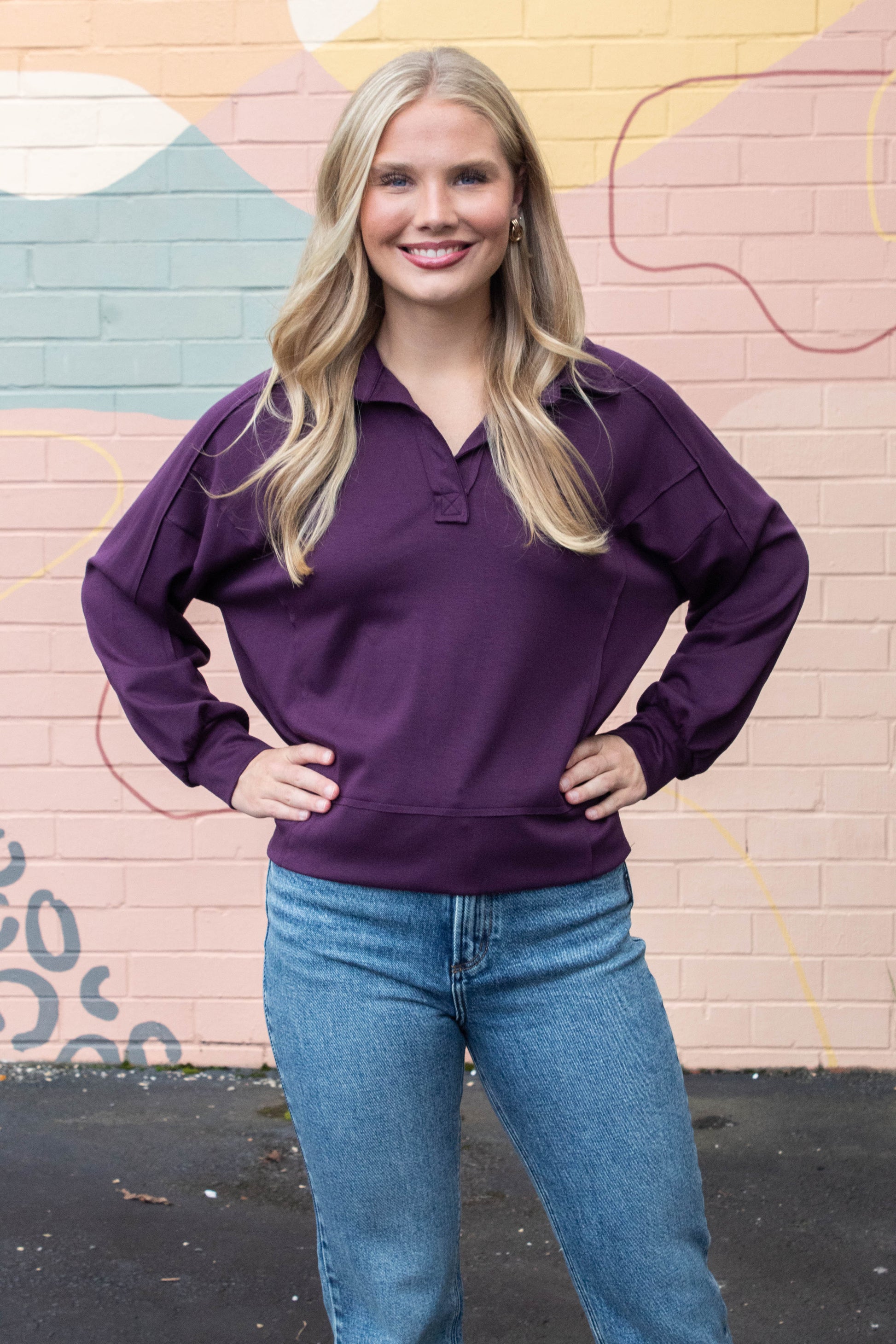  Neo Knit Polo Sweatshirt, Plum