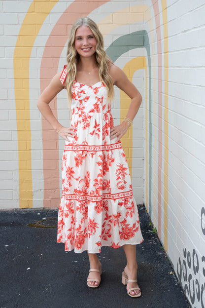  Milena Floral Shoulder Tie Bustier Dress, Sunset