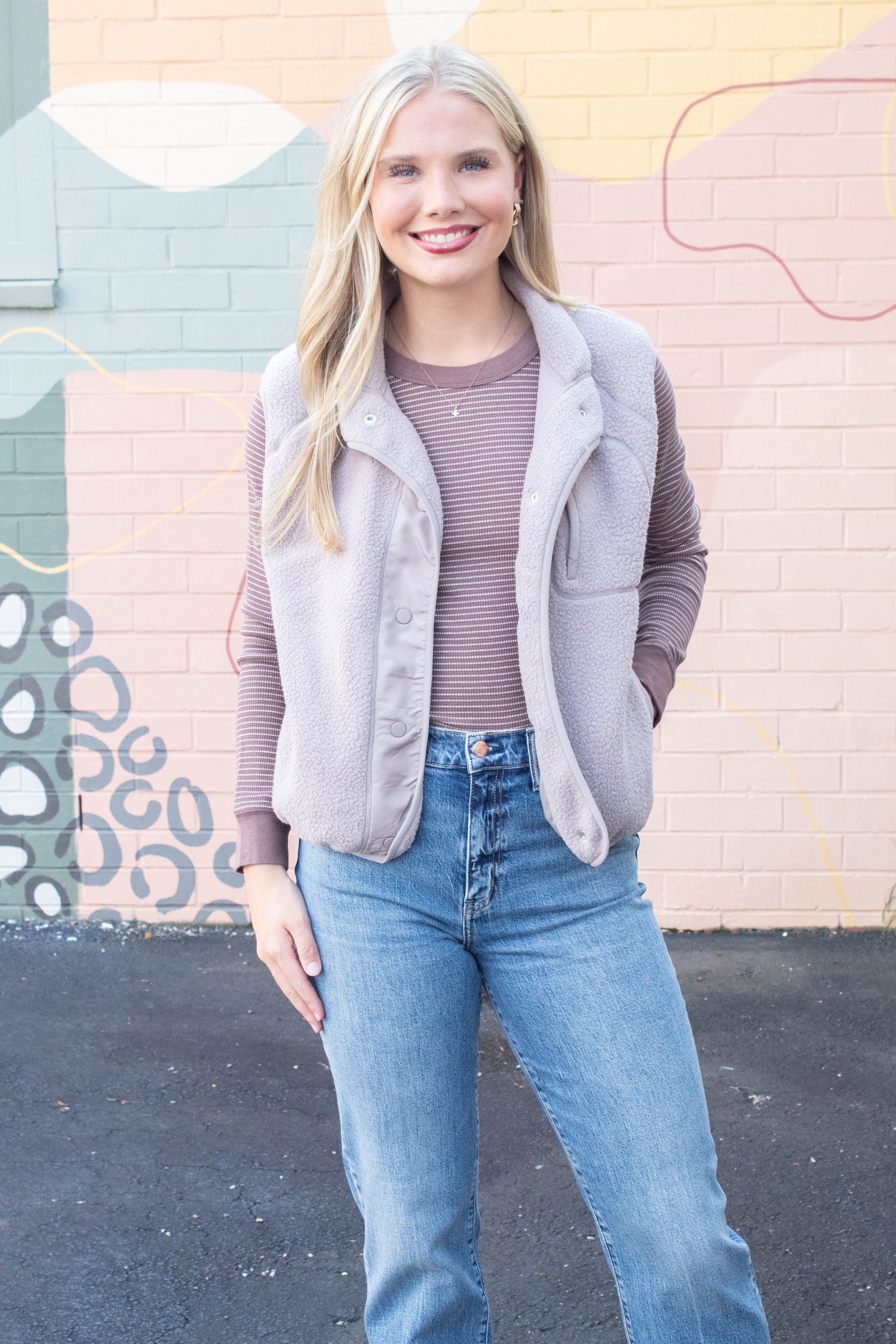 Be Cool Elena Fleece Button Up Vest, Earth Grey