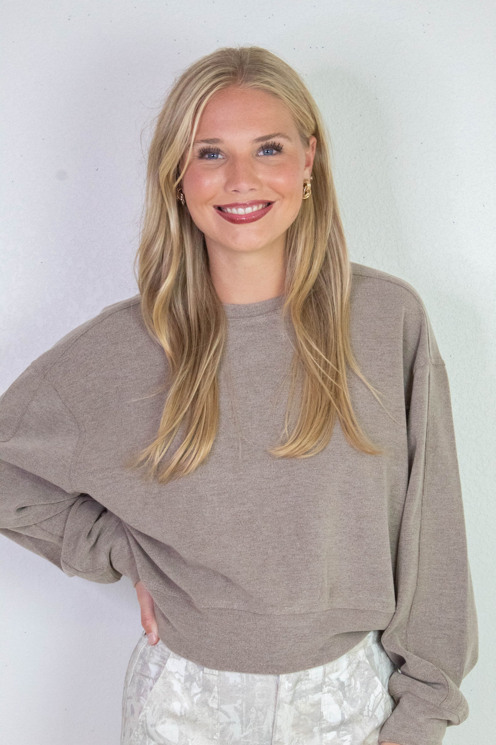  Kinsley Soft Ribbed Sweatshirt, Dusty Mocha