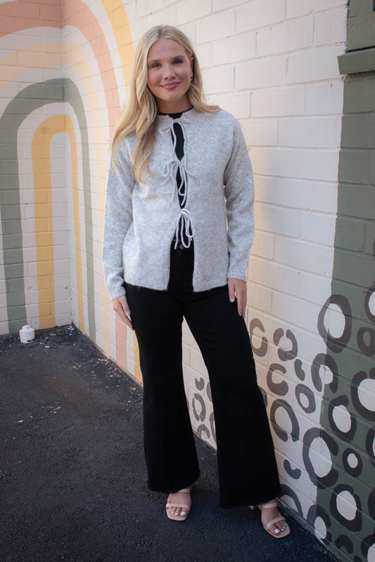  Calla Tie Front Cardigan, Grey Cloud | RD Style