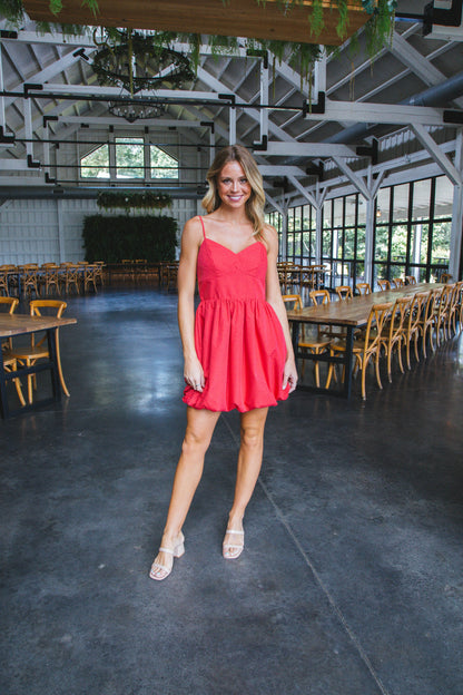  Giana Solid Bubble Hem Dress, Red
