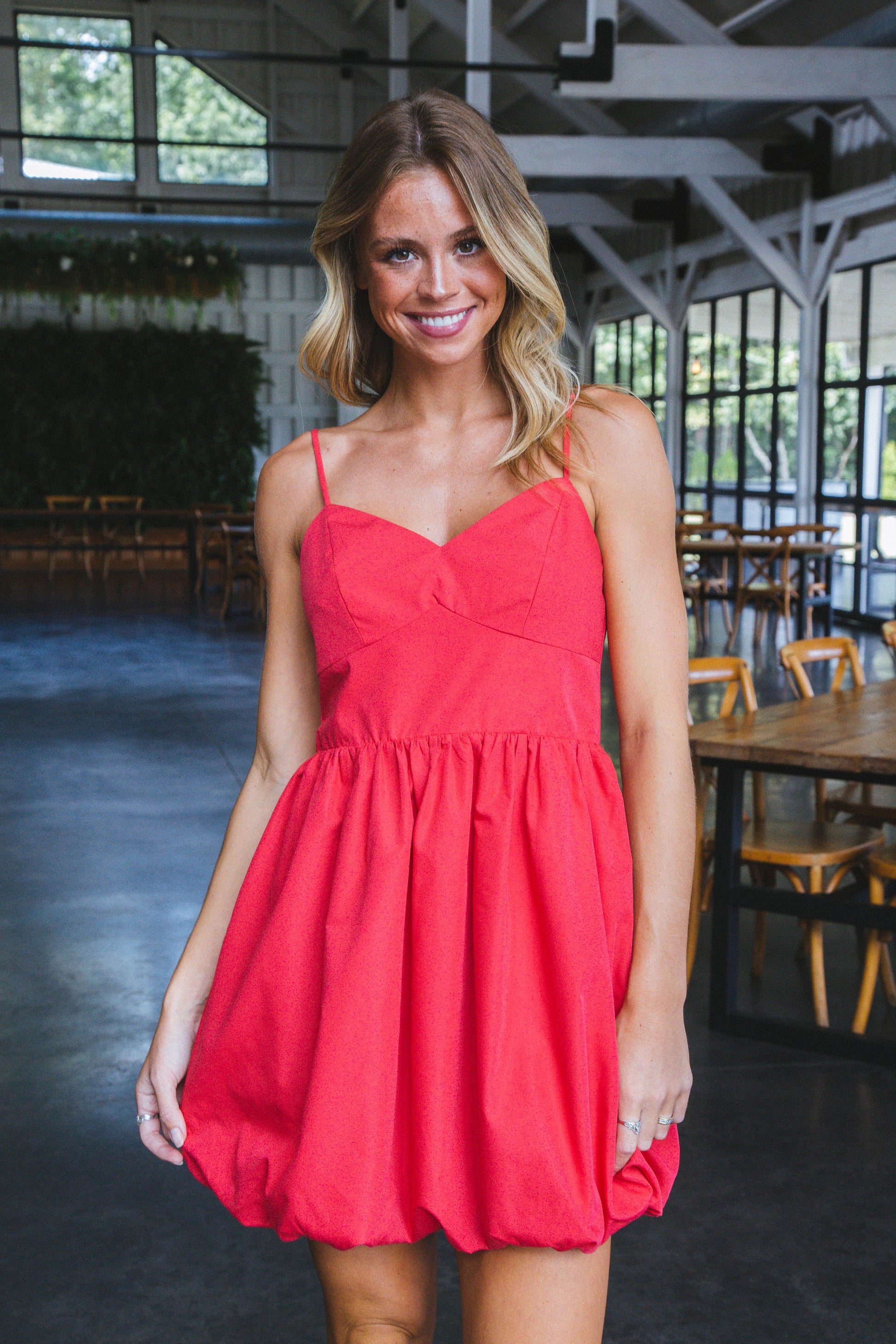  Giana Solid Bubble Hem Dress, Red