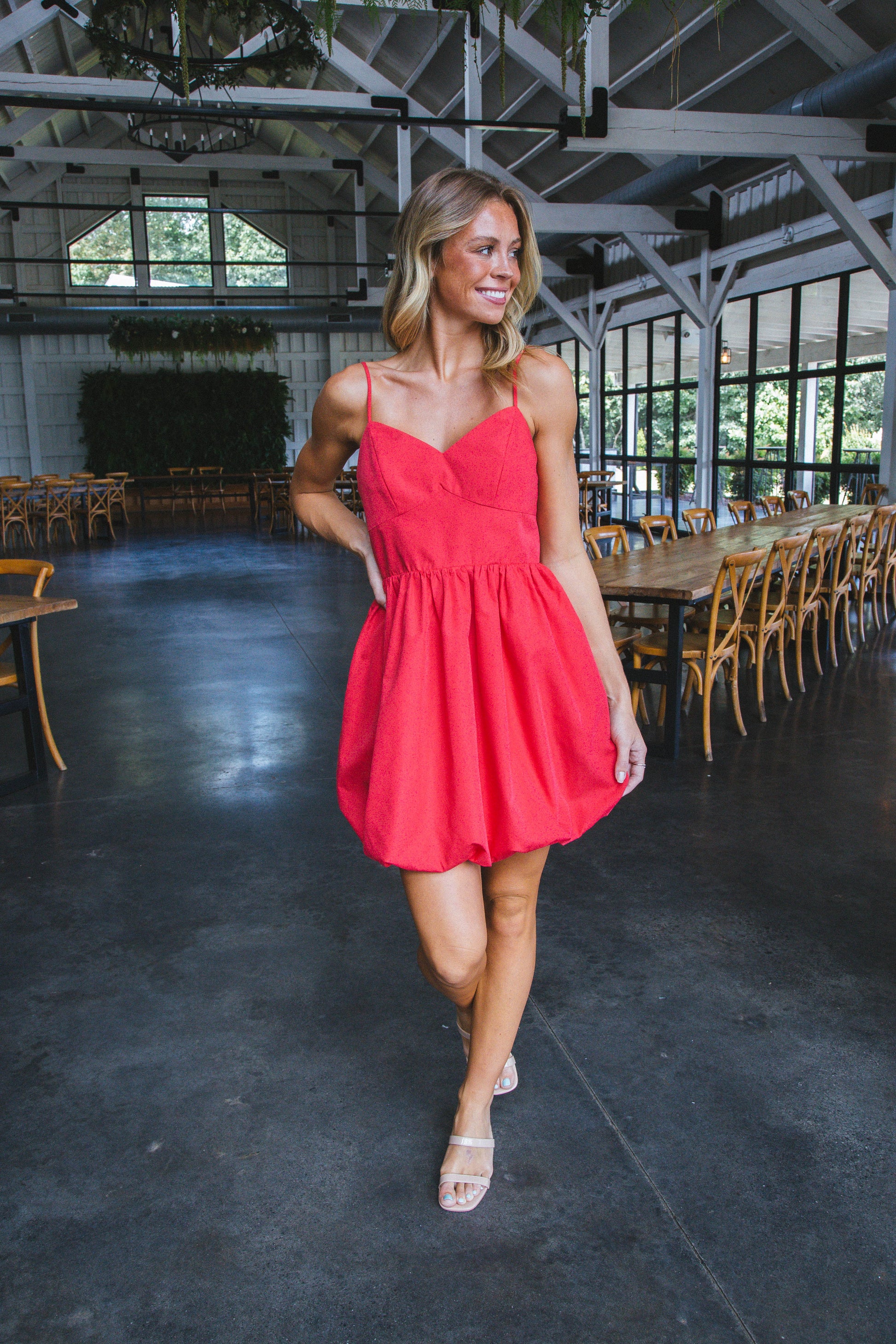  Giana Solid Bubble Hem Dress, Red