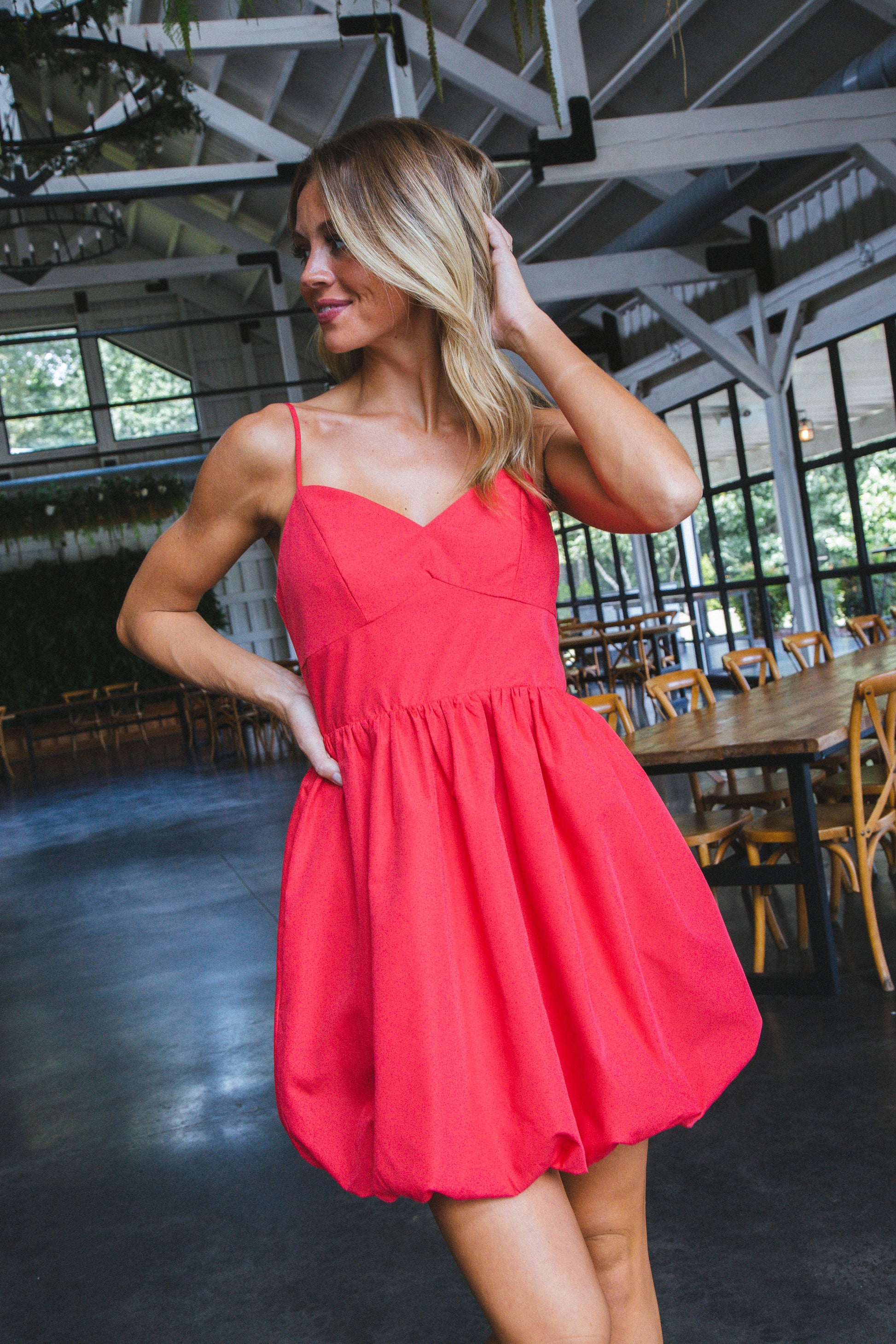  Giana Solid Bubble Hem Dress, Red