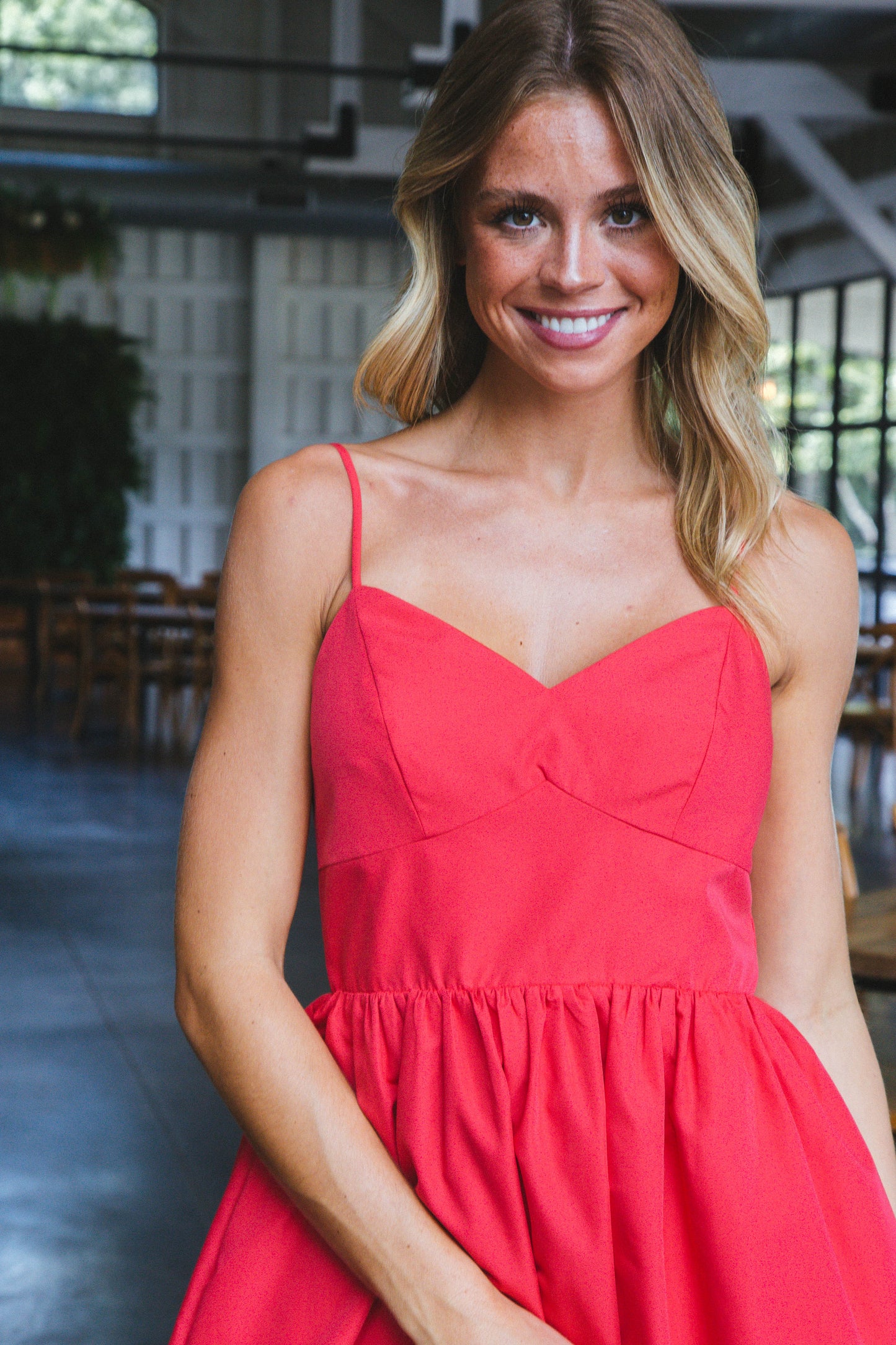  Giana Solid Bubble Hem Dress, Red
