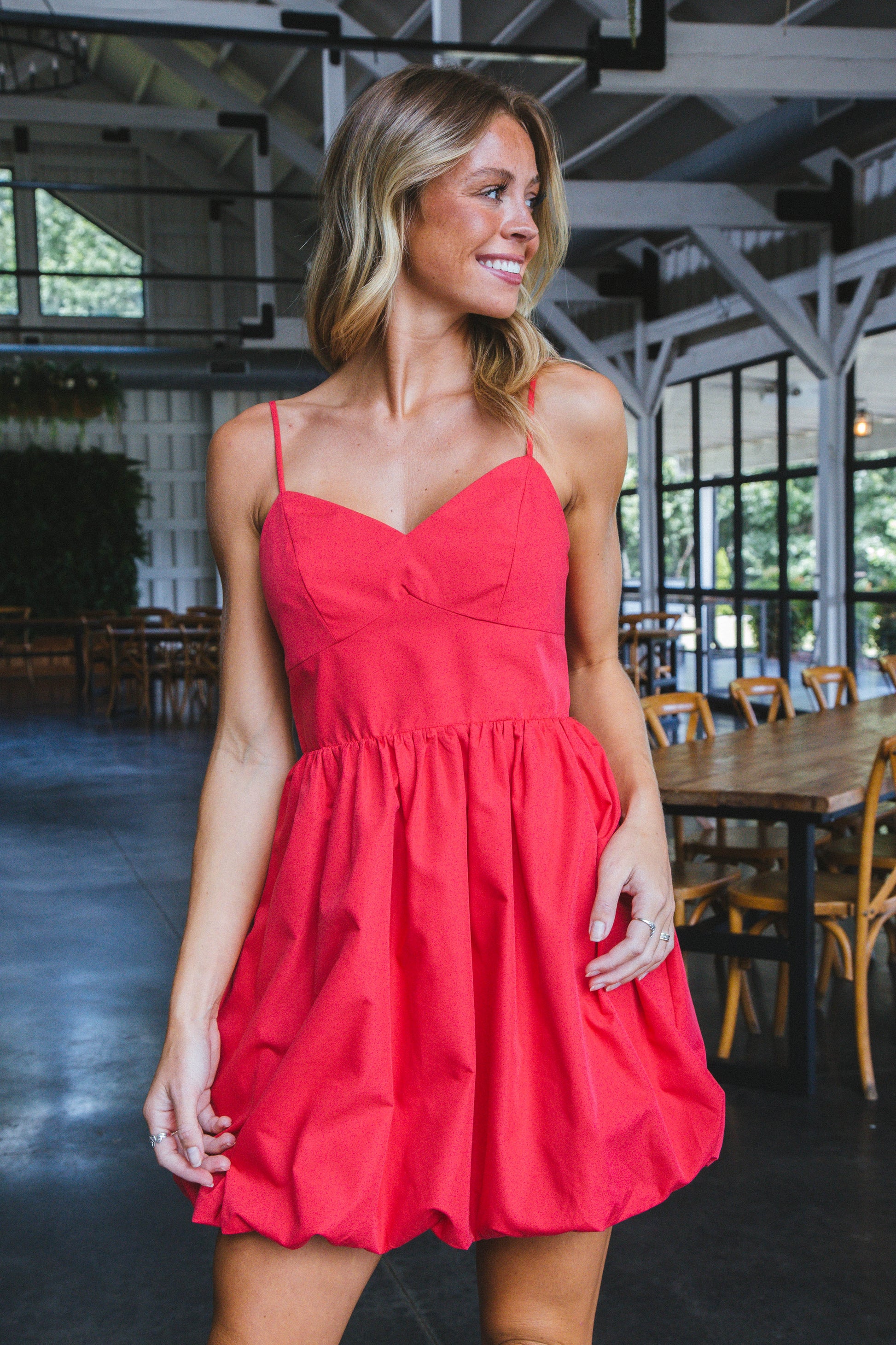  Giana Solid Bubble Hem Dress, Red