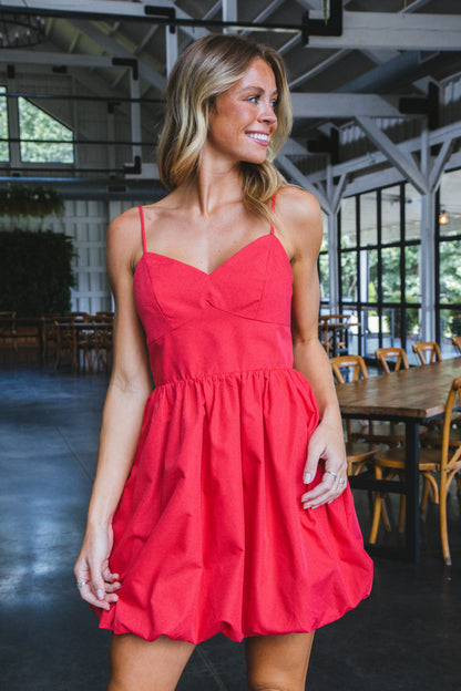  Giana Solid Bubble Hem Dress, Red