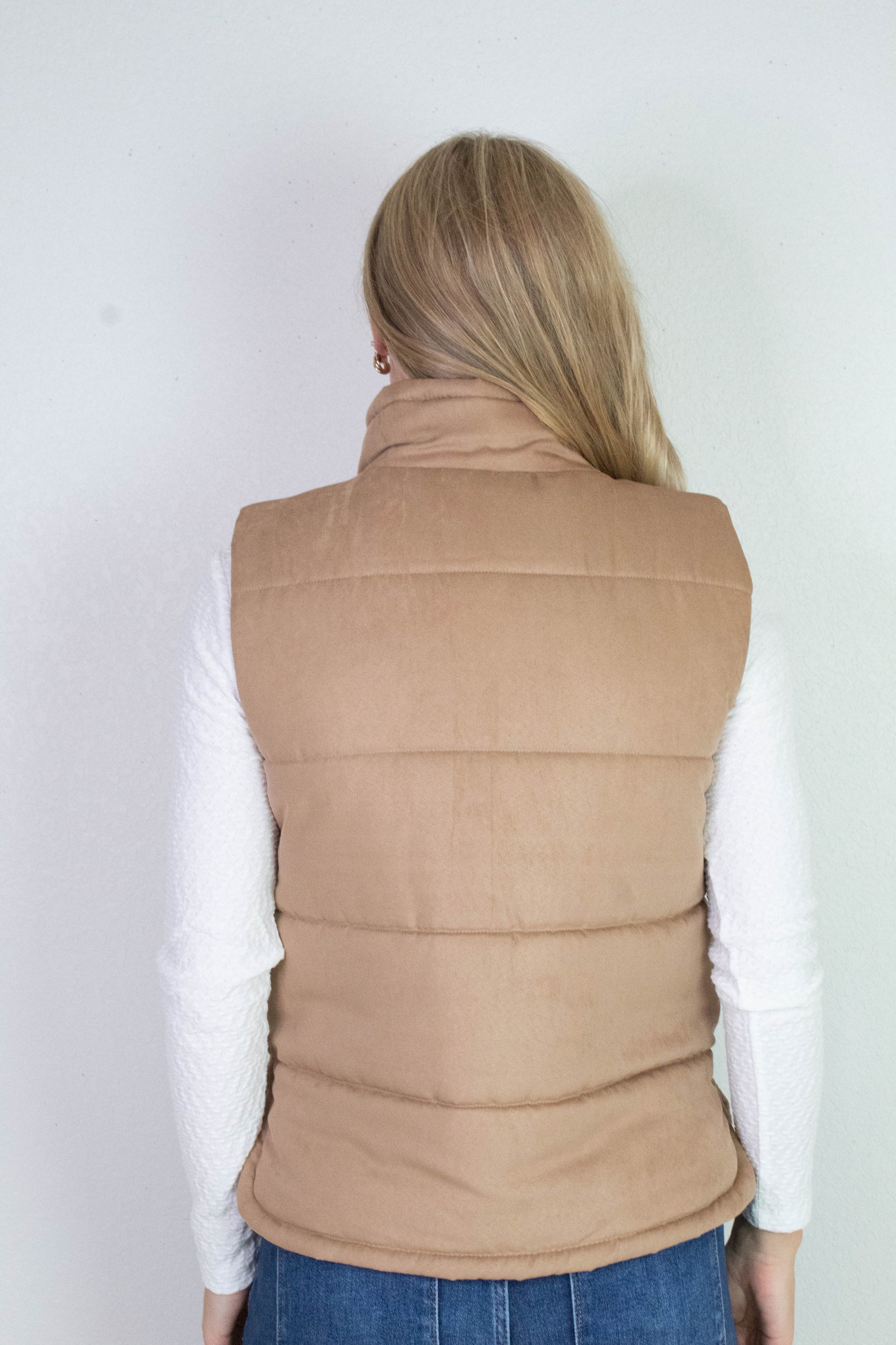 Be Cool Isabelle Suede Puffer Vest, Camel