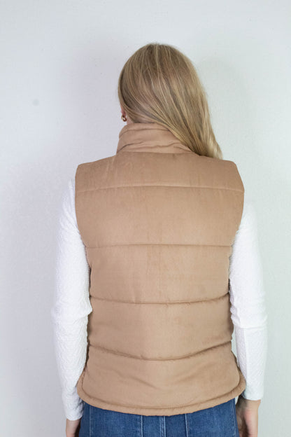 Be Cool Isabelle Suede Puffer Vest, Camel