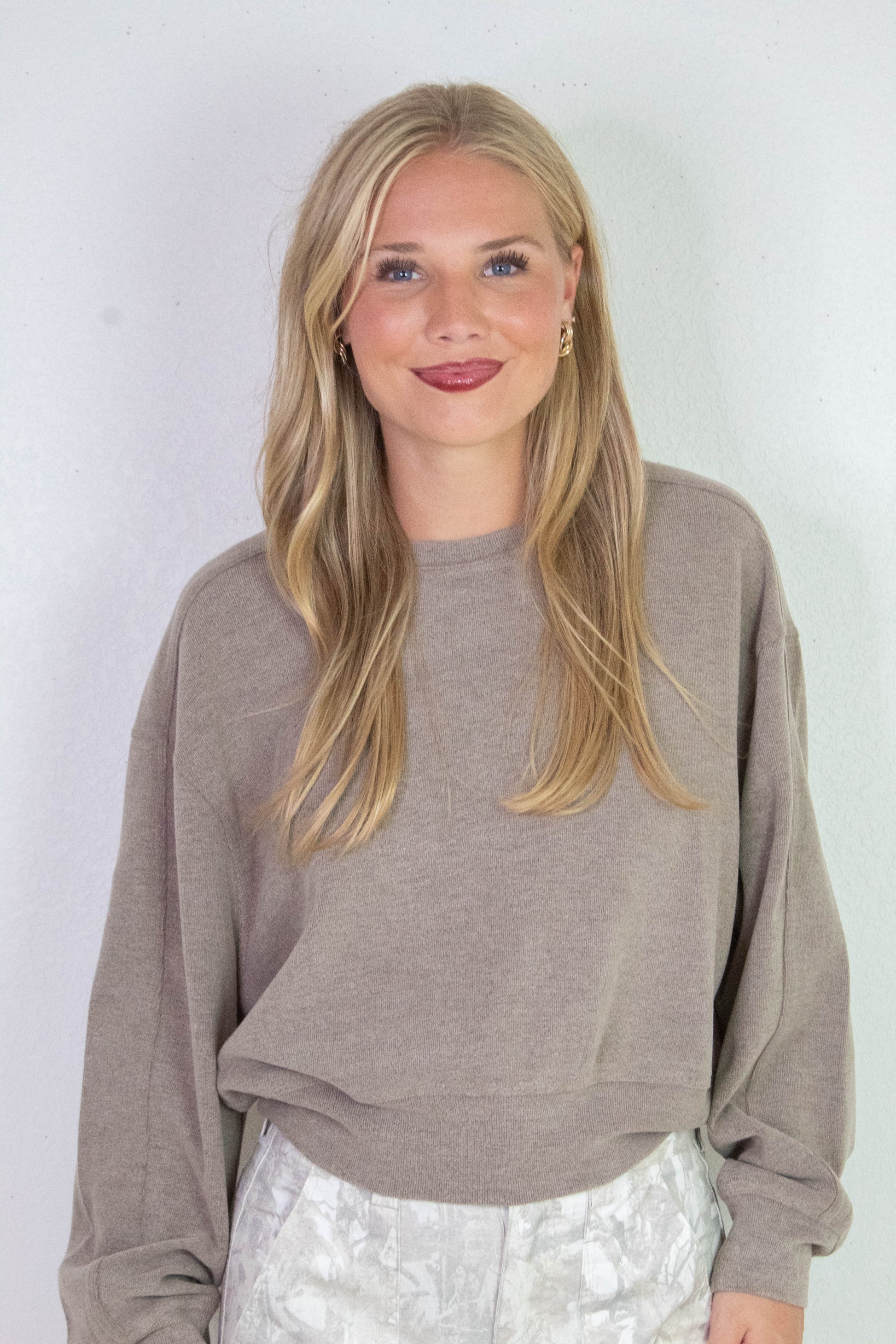  Kinsley Soft Ribbed Sweatshirt, Dusty Mocha