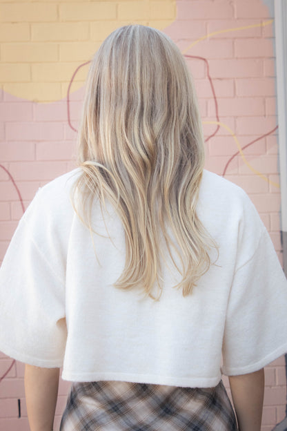  Jeanne Cropped Crew Neck Sweater, Cream