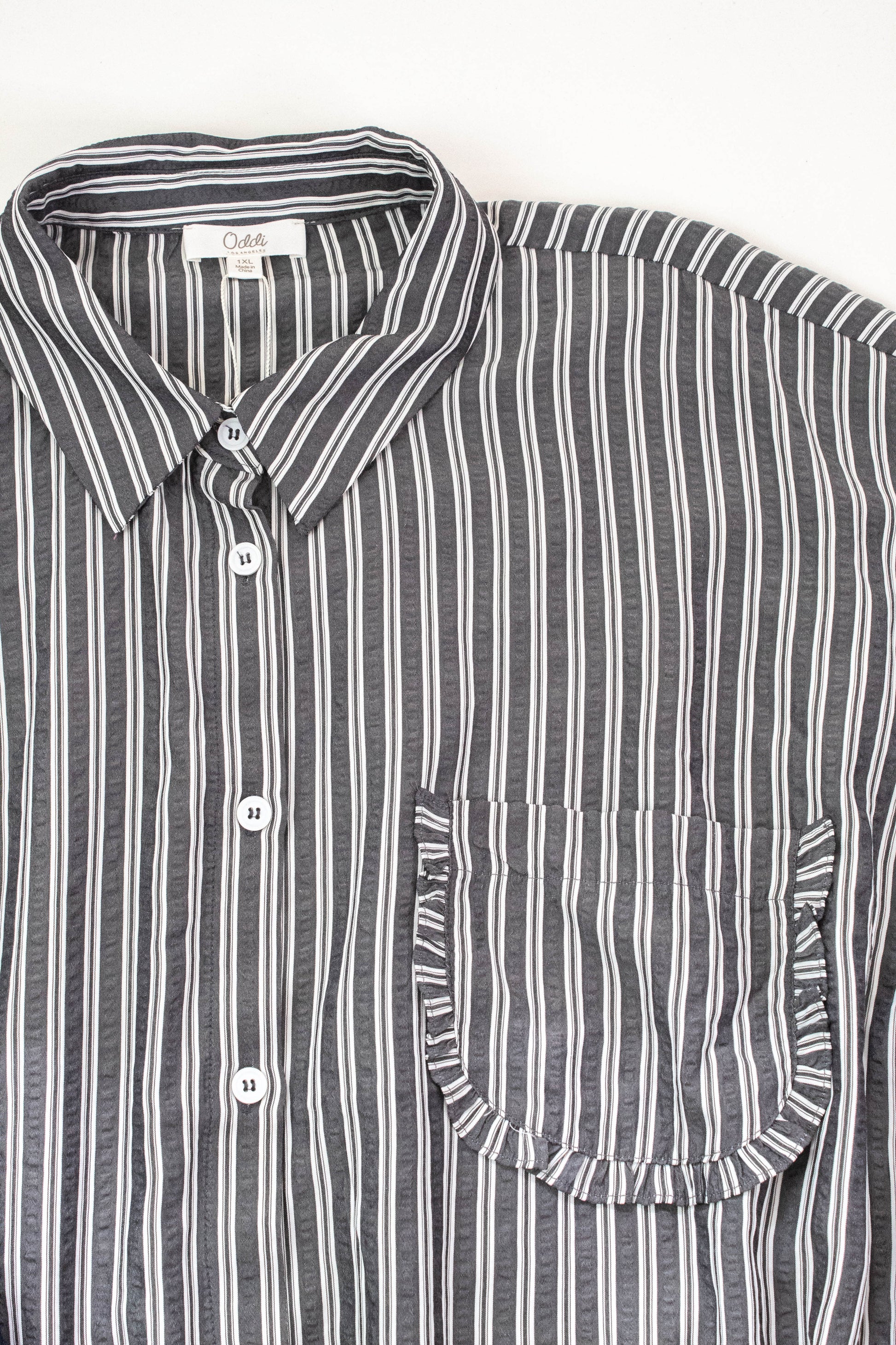  Cressida Striped Button Down Shirt, Black Stripe | Extended Sizes