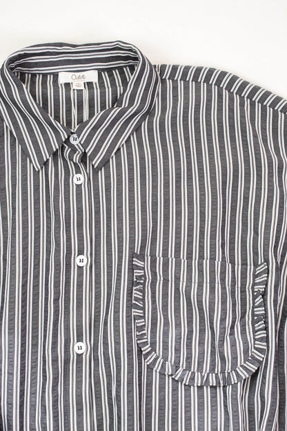  Cressida Striped Button Down Shirt, Black Stripe | Extended Sizes