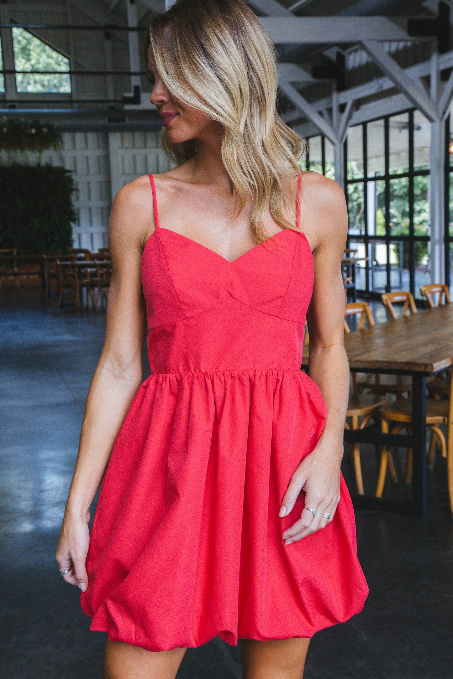  Giana Solid Bubble Hem Dress, Red