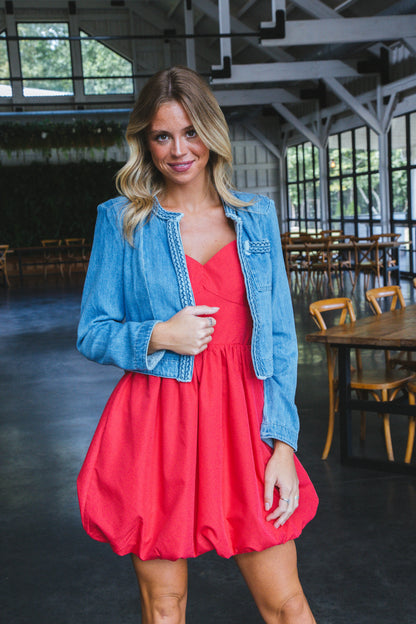  Giana Solid Bubble Hem Dress, Red