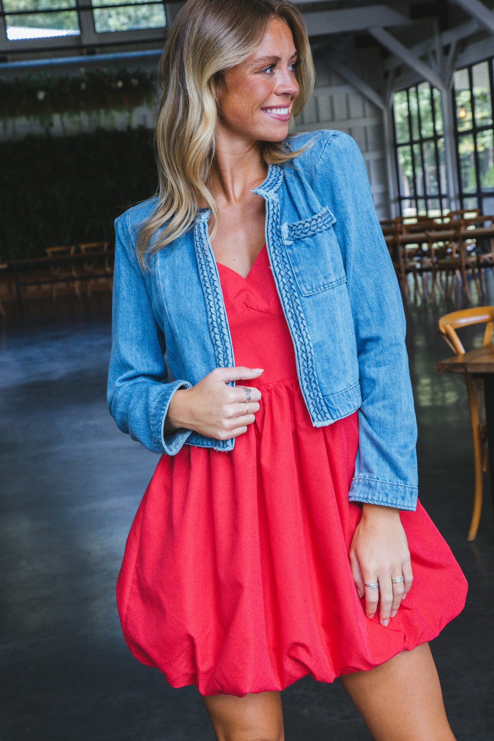  Giana Solid Bubble Hem Dress, Red